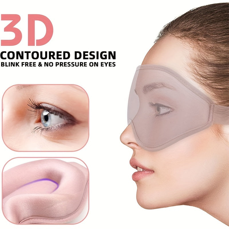 3D Contoured Sleep Mask - Soft Light Blocking Eye Cover with Adjustable Strap for Napping, Travel, Night Shift, Yoga Meditation - Solid Color Sponge Eye Mask, Single Pack (Black/Grey/Pink)